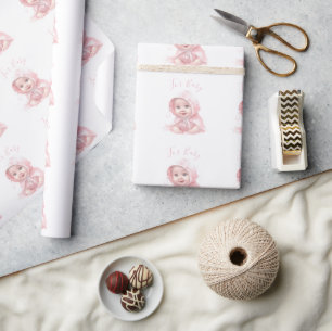 Papier Cadeau Bébé rose Fille pour Baby shower