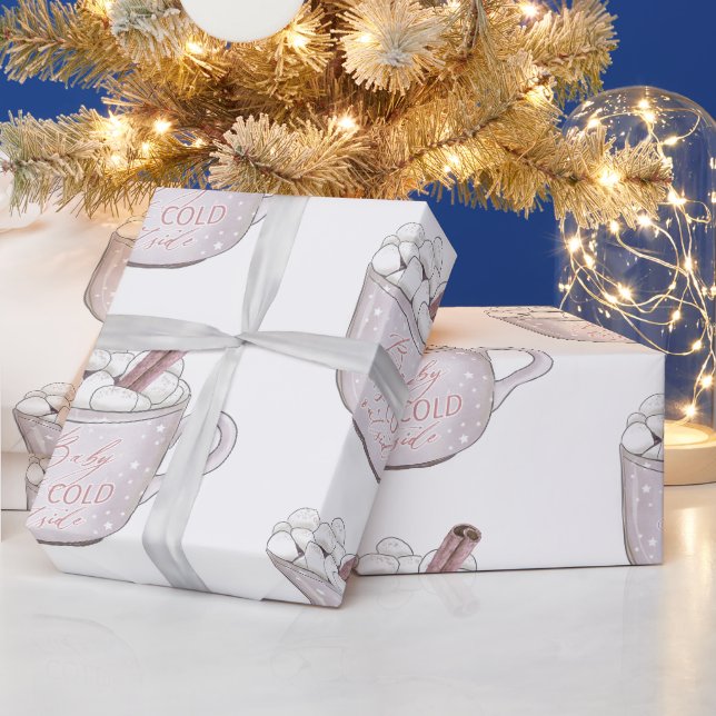 Papier Cadeau Bébé rose Il fait froid dehors Chocolat chaud (Vacances)
