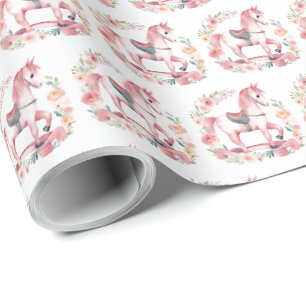 Papier Cadeau Bébé rose mignonne Fille Rocking Horse Enveloppeme