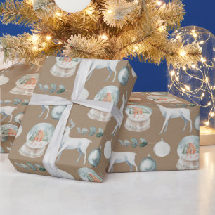 Papier Cadeau Bébé Rustique Kraft Reindeer Snow Globe