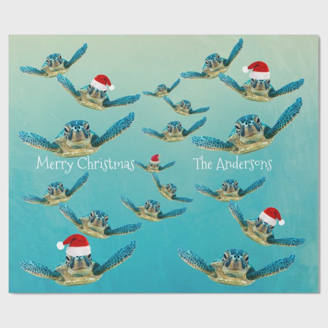 Papier Cadeau Bébé tortue de mer à Santa Hats (Plat)