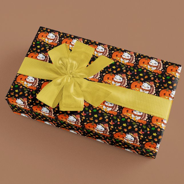 Papier Cadeau Bébé Turquie Et Citrouille Célébrant Thanksgiving (Créateur téléchargé)