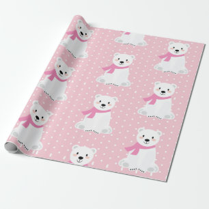 Papier Cadeau Bébée à l'ours polaire, rose