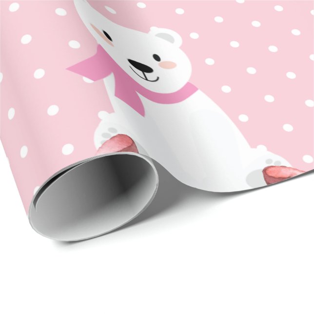 Papier Cadeau Bébée d'hiver de l'Ours polaire tendre rose (Coin rond)