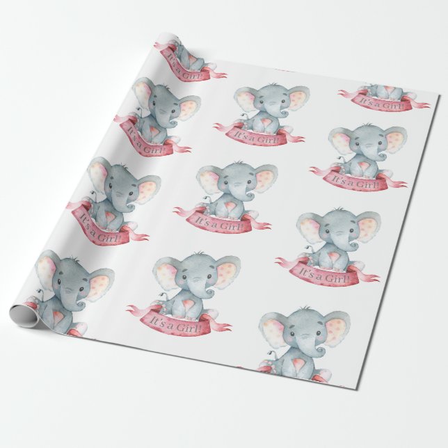 Papier Cadeau Bébée mignonne rose et gris (Déroulé)