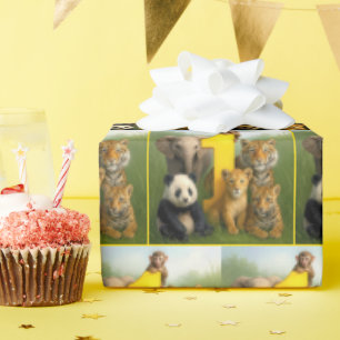 Papier Cadeau Bébés Animaux Sauvages Avec un Numéro Un