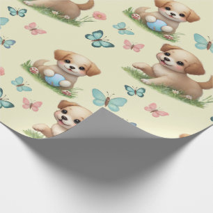 Papier Cadeau Bébés Chiens et Papillons Motif Bébé