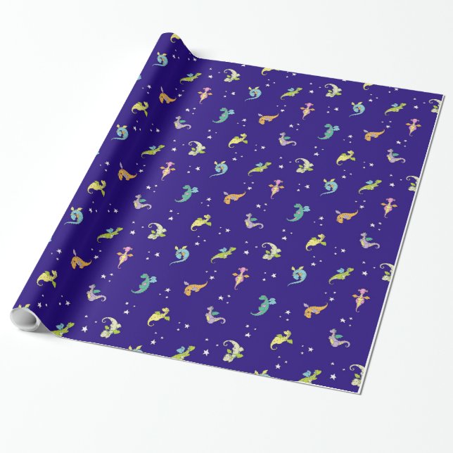 Papier Cadeau Bébés de dragon la nuit (Déroulé)