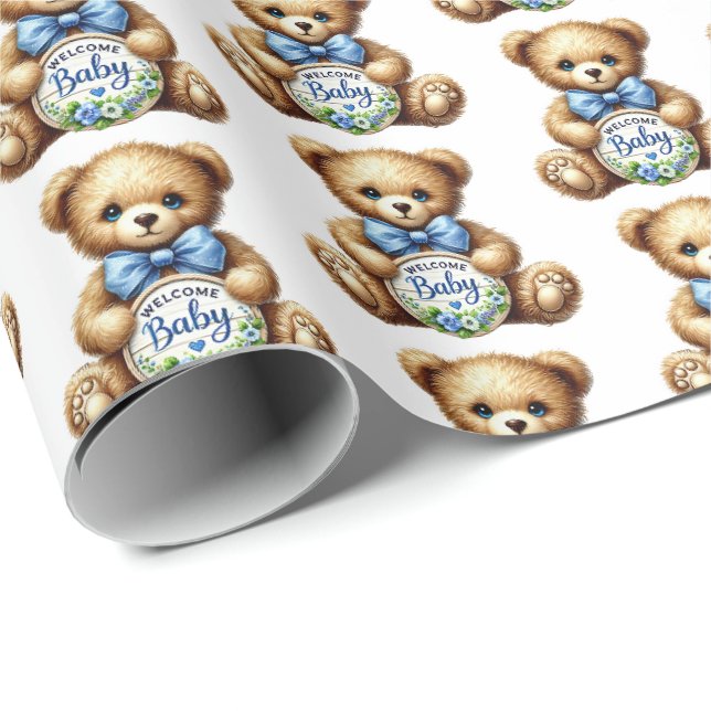 Papier Cadeau Bébés mignons garçons accueillent bébé (Coin rond)