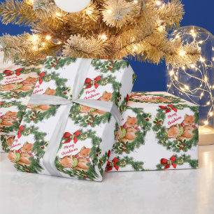 Papier Cadeau Bébés renards mignons en écharpes de Noël Vacances