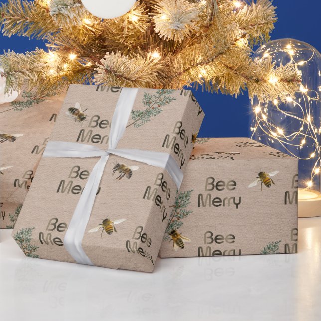 Papier Cadeau Bee Merry À feuillage persistant Kraft Holiday (Vacances)