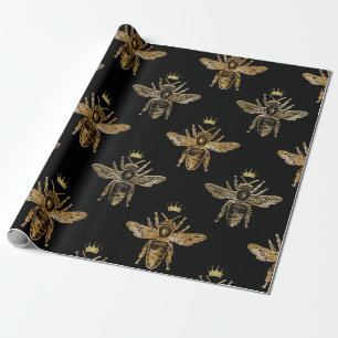 Papier Cadeau Bee Queen Honey Bronze noir Couronne Vintage