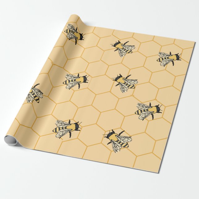 Papier Cadeau Bees Honeycomb (Déroulé)