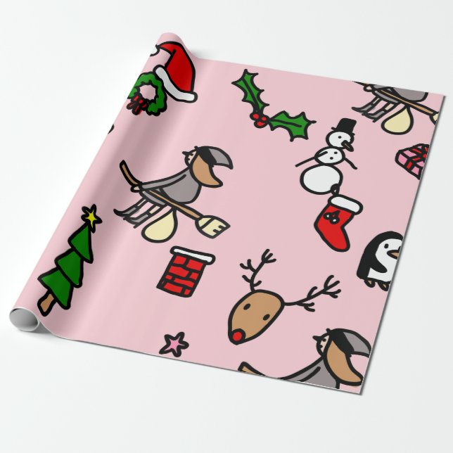 Papier Cadeau befana de noël rose (Déroulé)