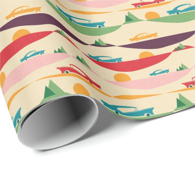 Papier Cadeau beige de vacances rétro (Coin rond)