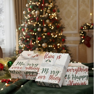 Papier Cadeau Beige Merry Christmas Gift Wrap with Tree Design