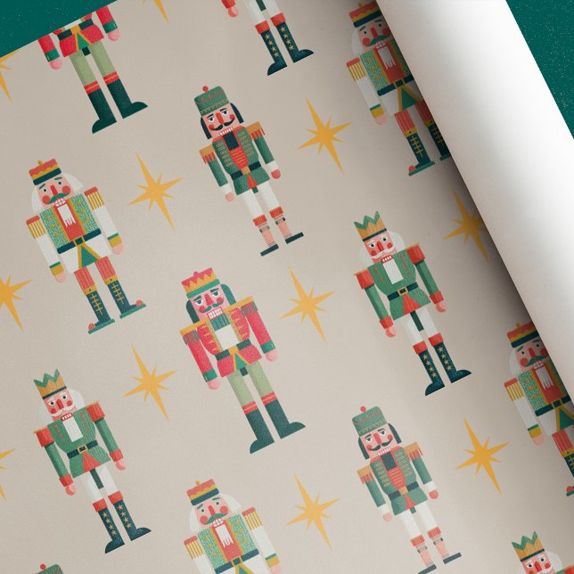 Papier Cadeau Beige Midcentury Retro Nutcracker Christmas  (Créateur téléchargé)