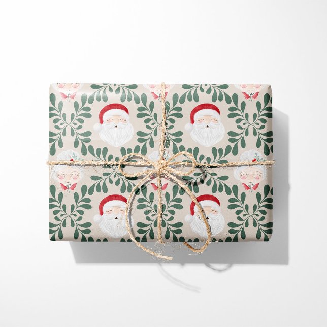 Papier Cadeau Beige Mr. & Mrs. Claus Christmas Wrapping Paper (Créateur téléchargé)