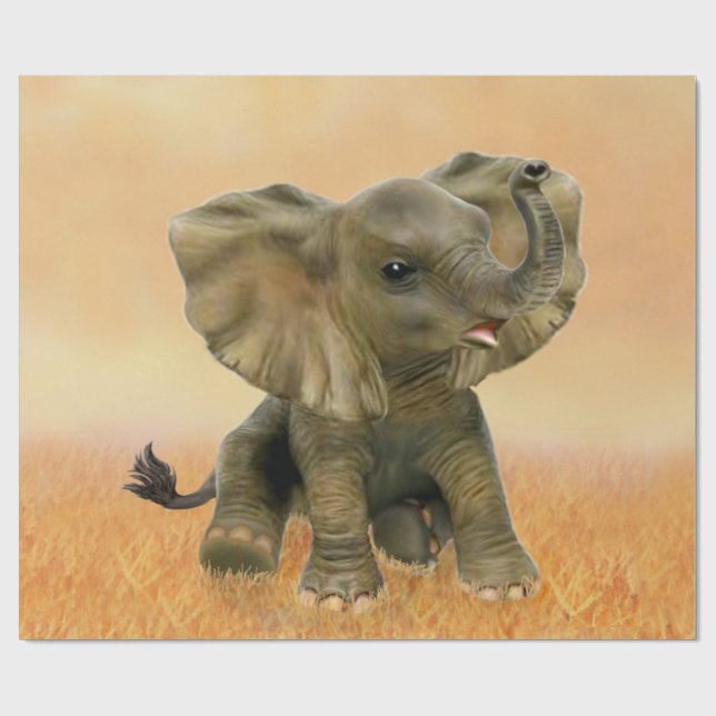Papier Cadeau Bel éléphant africain de bébé (Plat)