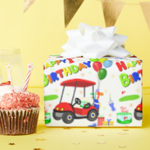 Papier Cadeau Belle 1er anniversaire Red Golf Cart Boy's