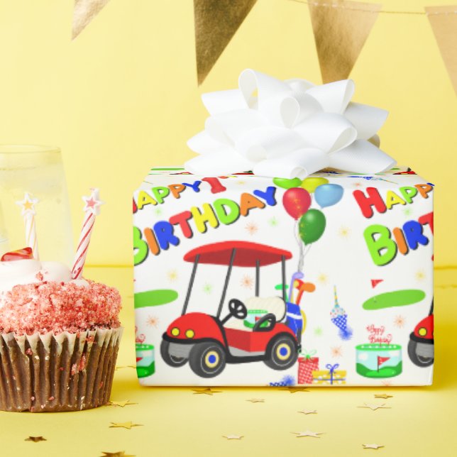 Papier Cadeau Belle 1er anniversaire Red Golf Cart Boy's (Fête d'anniversaire)