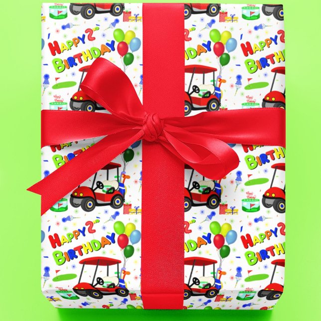 Papier Cadeau Belle 2e anniversaire Red Golf Cart Boy's (Créateur téléchargé)