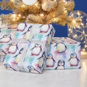 Papier Cadeau Belle aquarelle bébé pingouin Noël