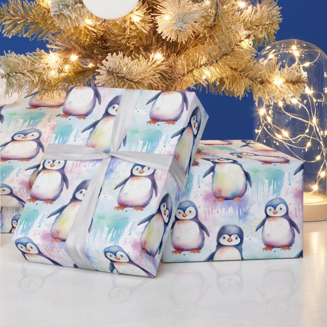 Papier Cadeau Belle aquarelle bébé pingouin Noël (Vacances)