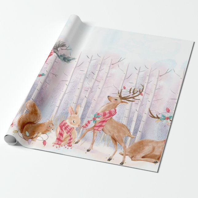 Papier Cadeau Belle aquarelle Bois/Animaux Motif (Déroulé)