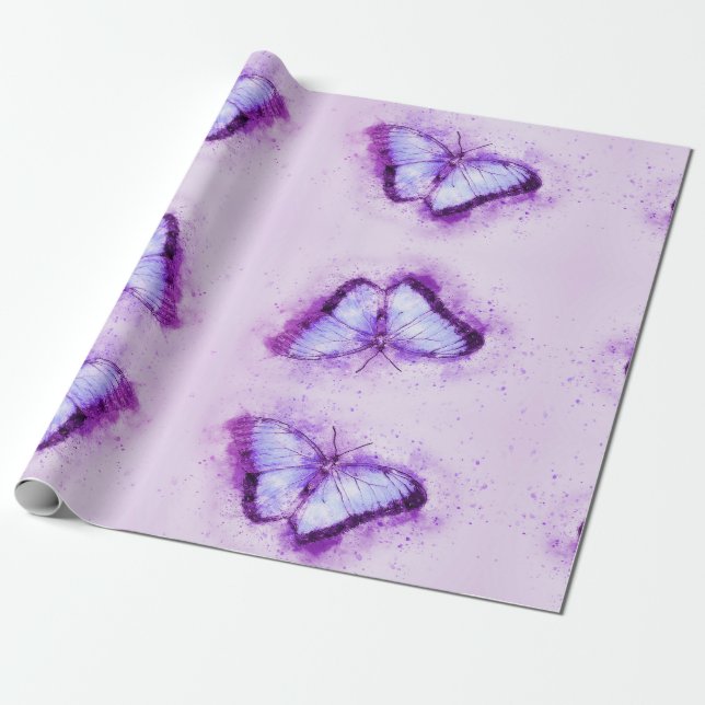 Papier Cadeau Belle aquarelle de papillon mauve (Déroulé)