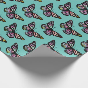 Papier Cadeau Belle Aquarelle Papillons Motif Turquoise