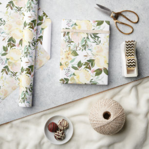 Papier Cadeau Belle aquarelle Roses Blanches