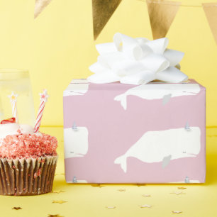 Papier Cadeau Belle Baleine Blanche Mer Océan Rose Dusty