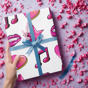 Papier Cadeau Belle bande dessinée style baiser star musique coe