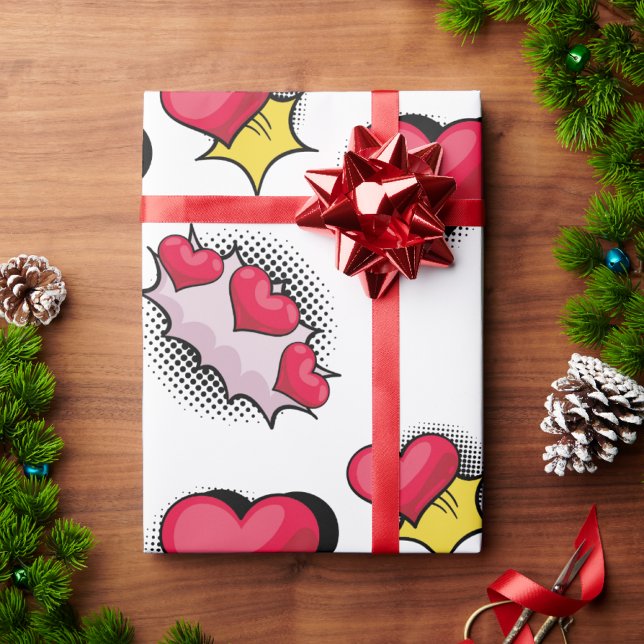 Papier Cadeau Belle bande dessinée style de coeur rouge et noir  (Créateur téléchargé)