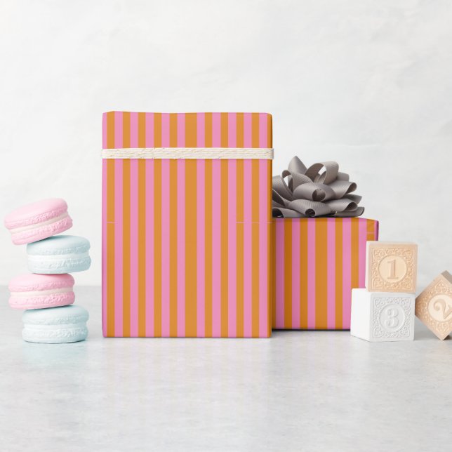Papier Cadeau Belle bande rose et orange (Baby Shower)