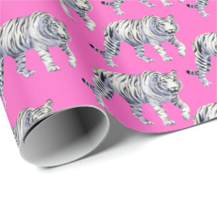 Papier Cadeau Belle Bengale Blanc Tigre rose Motif