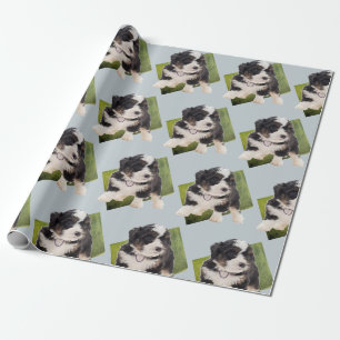 Papier Cadeau Belle Bernedoodle Vert Puppy Art  