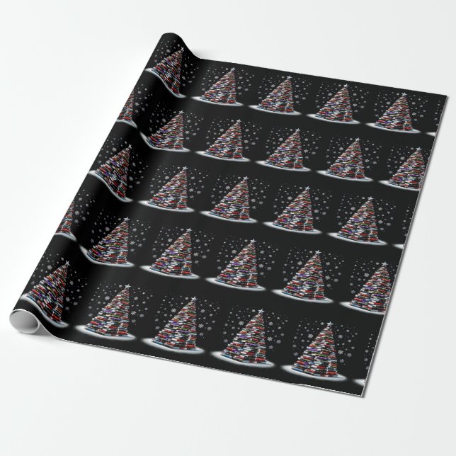 Papier Cadeau Belle bibliothèque de Noël Arbre de Noël Arbres de (Déroulé)