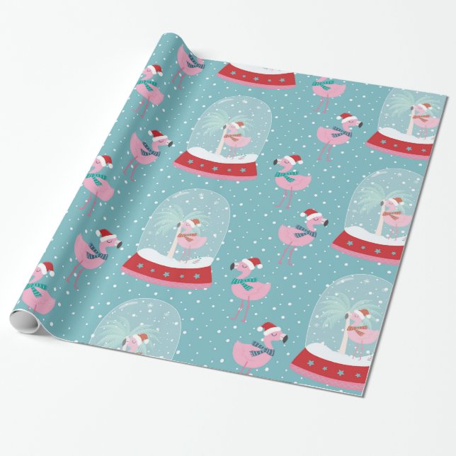 Papier Cadeau Belle boule de neige flamingo (Déroulé)