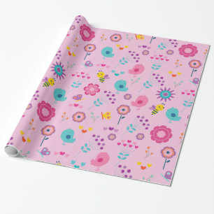 Papier Cadeau Belle Cartoon Bees and Birds