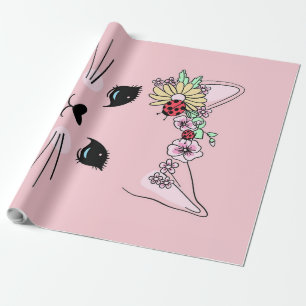 Papier Cadeau Belle Chat Visage Meow Rose Cute Kitten Drôle Chat