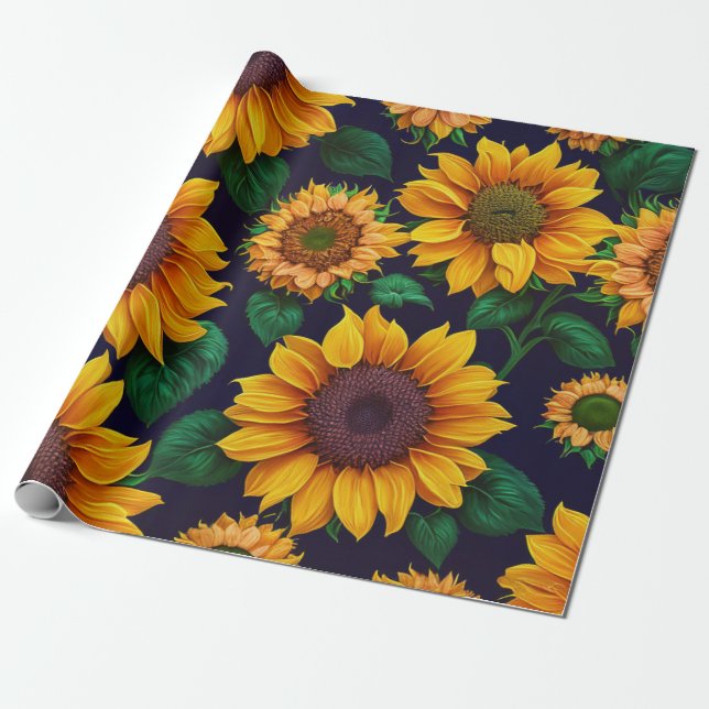 Papier Cadeau Belle collection de tournesols tendance (Déroulé)