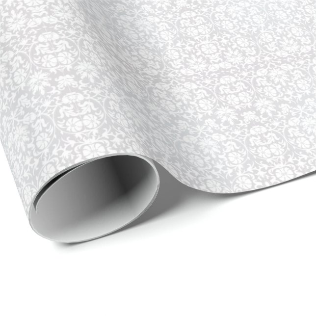 Papier Cadeau Belle conception blanche florale de damassé (Coin rond)