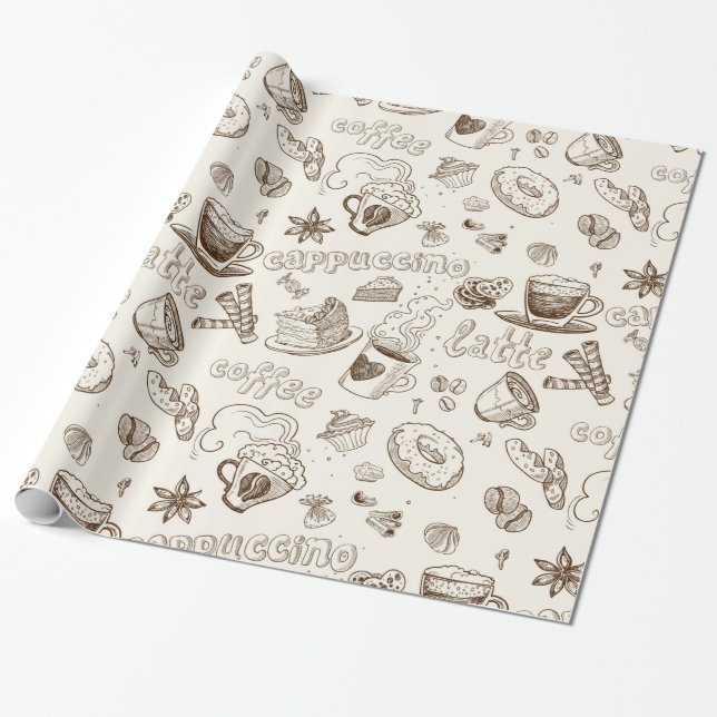 Papier Cadeau Belle conception de café express de café (Déroulé)