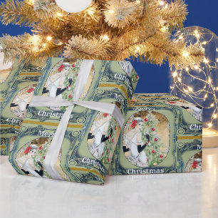 Papier Cadeau Belle dame rétro et sapin de Noël