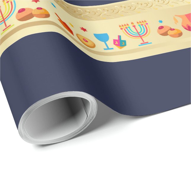 Papier Cadeau Belle décoration de partie heureuse de Hanoukka (Coin rond)