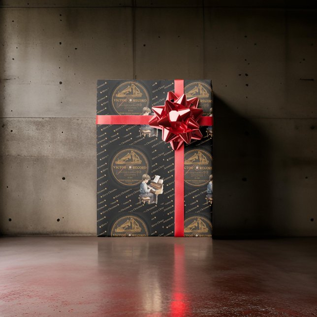 Papier Cadeau Belle Enfant Piano Victor Record Bronze Noir (Créateur téléchargé)