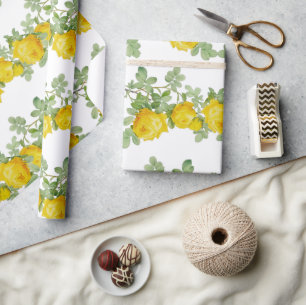 Papier Cadeau Belle Fleur Rose Mariage Jaune
