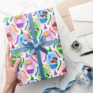 Papier Cadeau Belle Forêt Animaux & Cupcakes Anniversaire